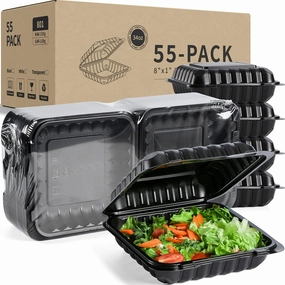 YANGRUI To Go Containers, Reusable Shrink Wrap 34 OZ 55 Pack 8 Inch Plastic Hinged Take Out Boxes BPA Free Microwave Freezer Safe MFPP Clamshell Food Container