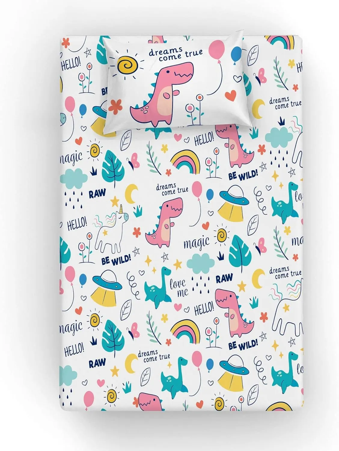 Yasida Twin Bed Sheets Dinosaur Bedding Twin Fitted Sheet Set for Kids 2 Piece Twin Sheet Set (1 Fitted Sheet and 1 Pillowcase) 100% Brushed Microfiber Fabric