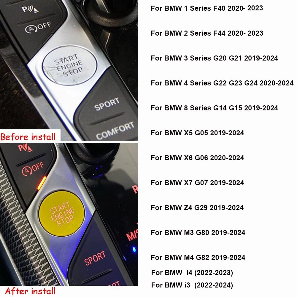Yellow Car Start Engine Stop Switch Ignition Button Replacement for BMW 1 2 3 4 8 X5 X6 X7 Z4 Series F40 F44 G20 G22 G14 G05 G06 G29