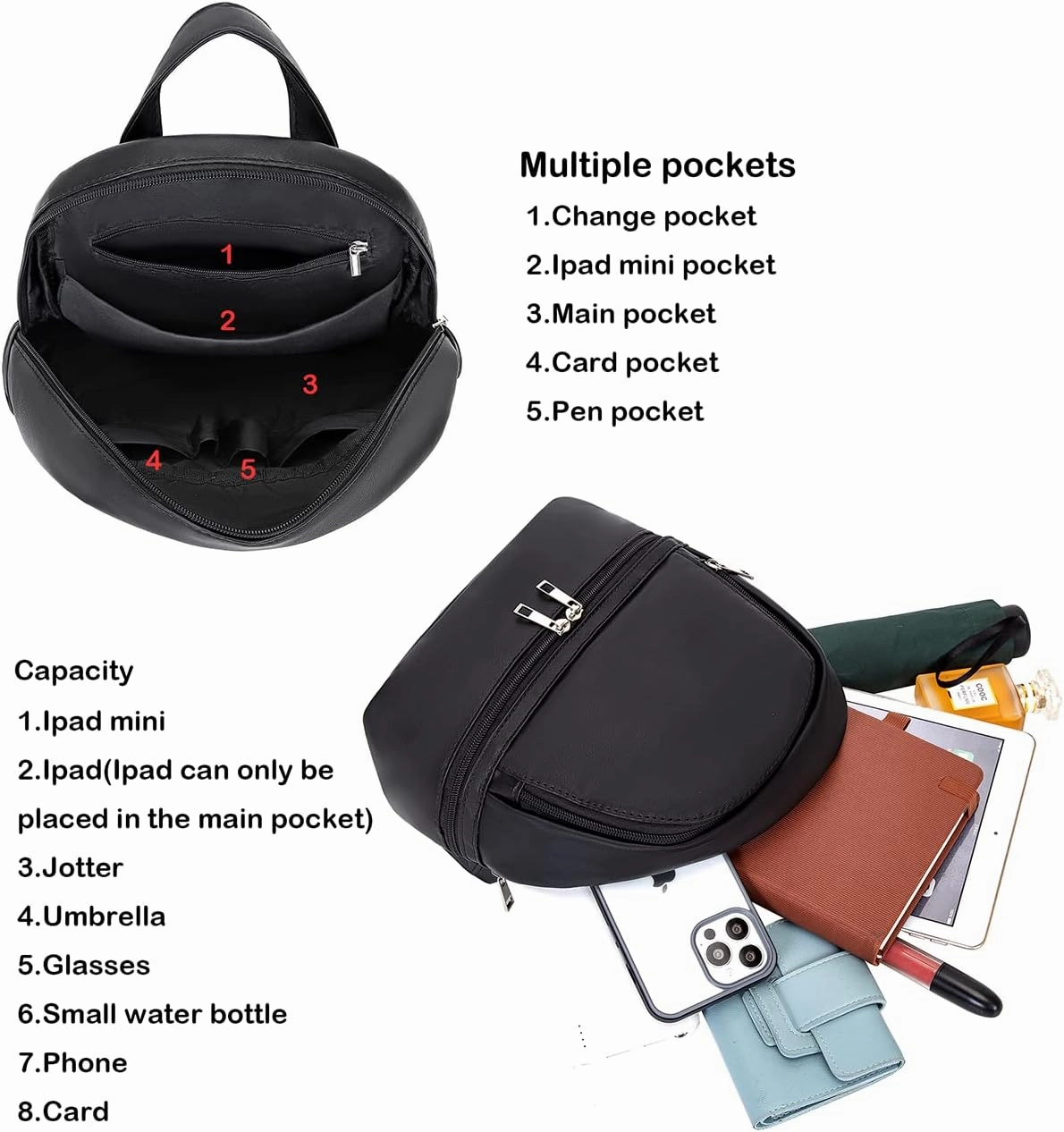 YiXiamo Cute Fashion Mini Backpack Leather for Women (Dark Purple)