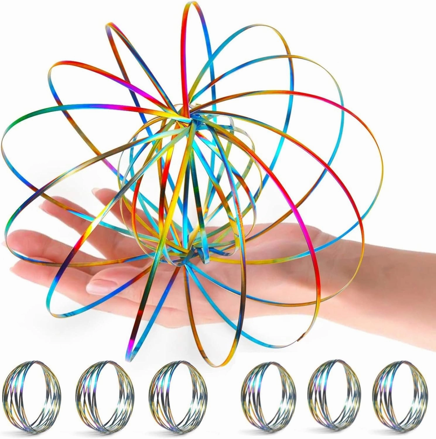 YOFOBU 6 Pack Flow Ring Arm Magic Spring Arm Flow Rings Sculpture Ring Game Toy Colored Magic Kinetic Spring Interactive Stress Relief Toy Festival Accessories…