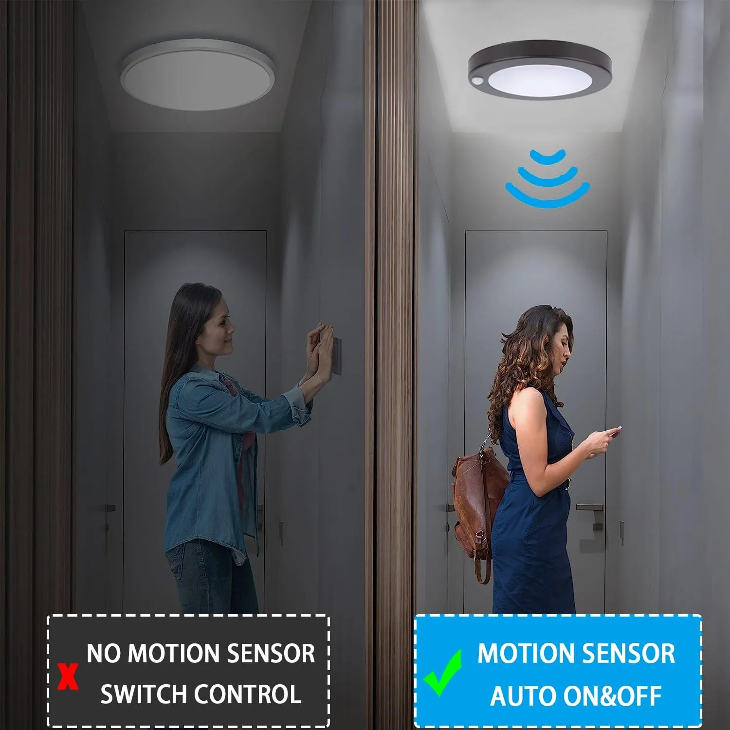 YoonLIT Flush Mount PIR Motion Sensor LED Ceiling Light, 6.2 Inch 10.5W 700 Lumen, Motion Activated Ceiling Fixture for Closet, Garage, Doorway, Stairway, Hallway, Bronze Finish 5000K 2-Pack
