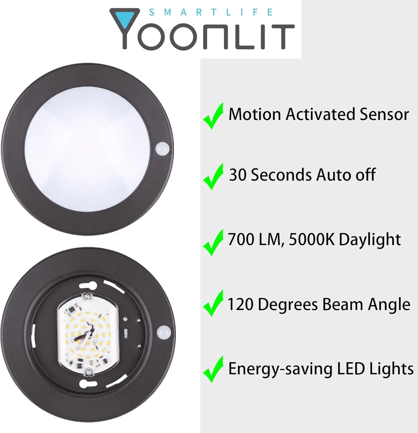 YoonLIT Flush Mount PIR Motion Sensor LED Ceiling Light, 6.2 Inch 10.5W 700 Lumen, Motion Activated Ceiling Fixture for Closet, Garage, Doorway, Stairway, Hallway, Bronze Finish 5000K 2-Pack
