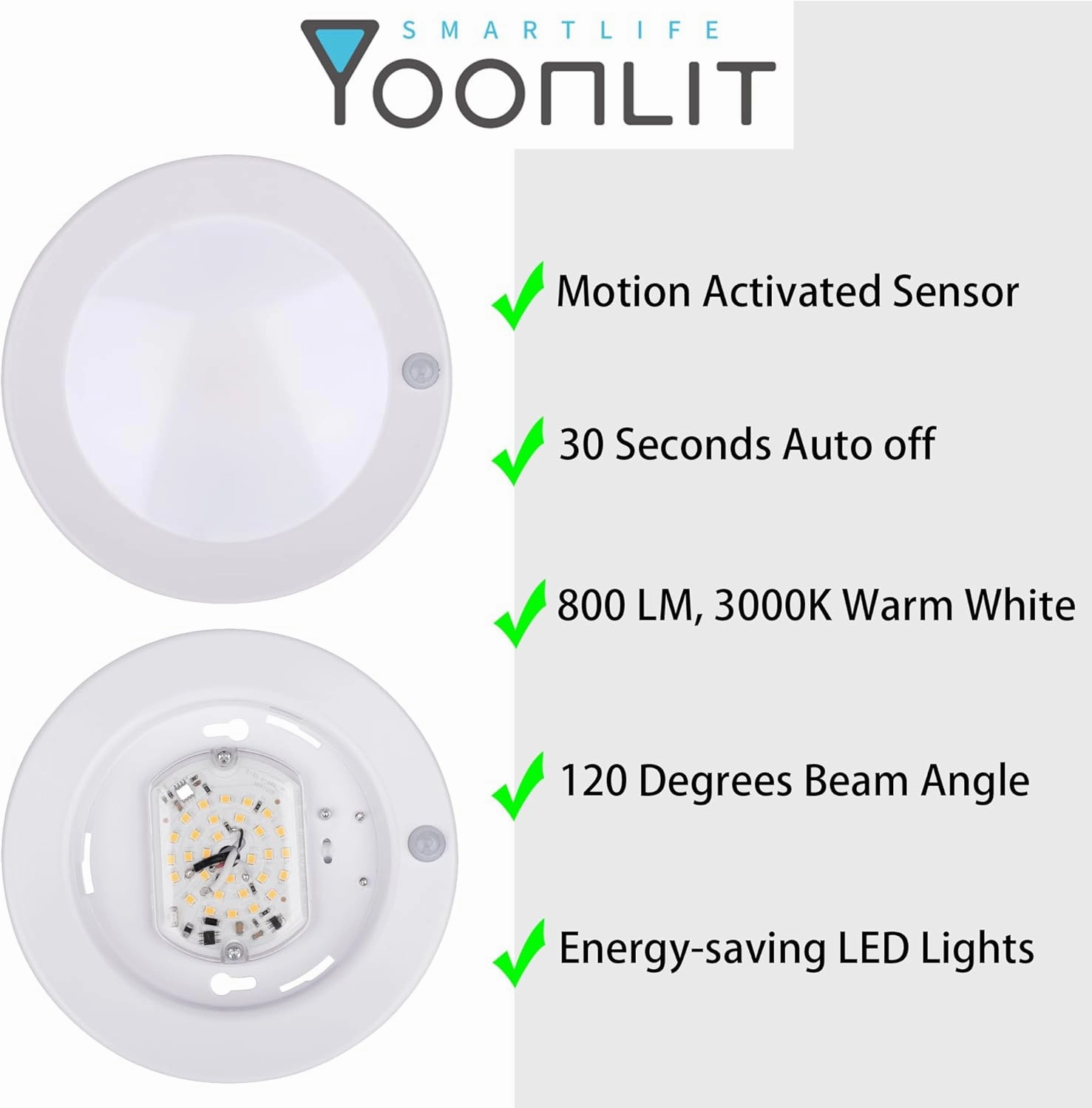 YoonLIT Flush Mount PIR Motion Sensor LED Ceiling Light, 6.2 Inch 10.5W 800 Lumen, Motion Activated Ceiling Fixture for Closet, Garage, Doorway, Stairway, Hallway, White Finish 3000K 2-Pack