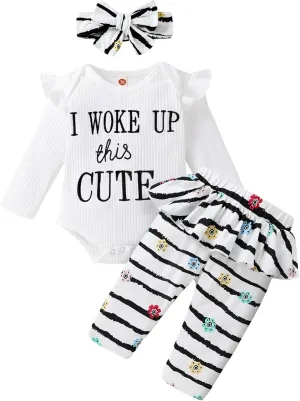 YOUNGER TREE 3PCS Newborn Infant Girls Clothes Baby Girl Fall Outfits Mustard Yellow Romper Baby Clothes Girl Winter Outfits