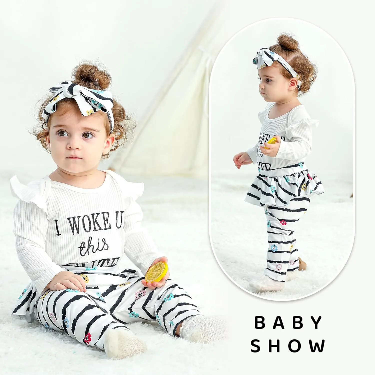 YOUNGER TREE 3PCS Newborn Infant Girls Clothes Baby Girl Fall Outfits Mustard Yellow Romper Baby Clothes Girl Winter Outfits