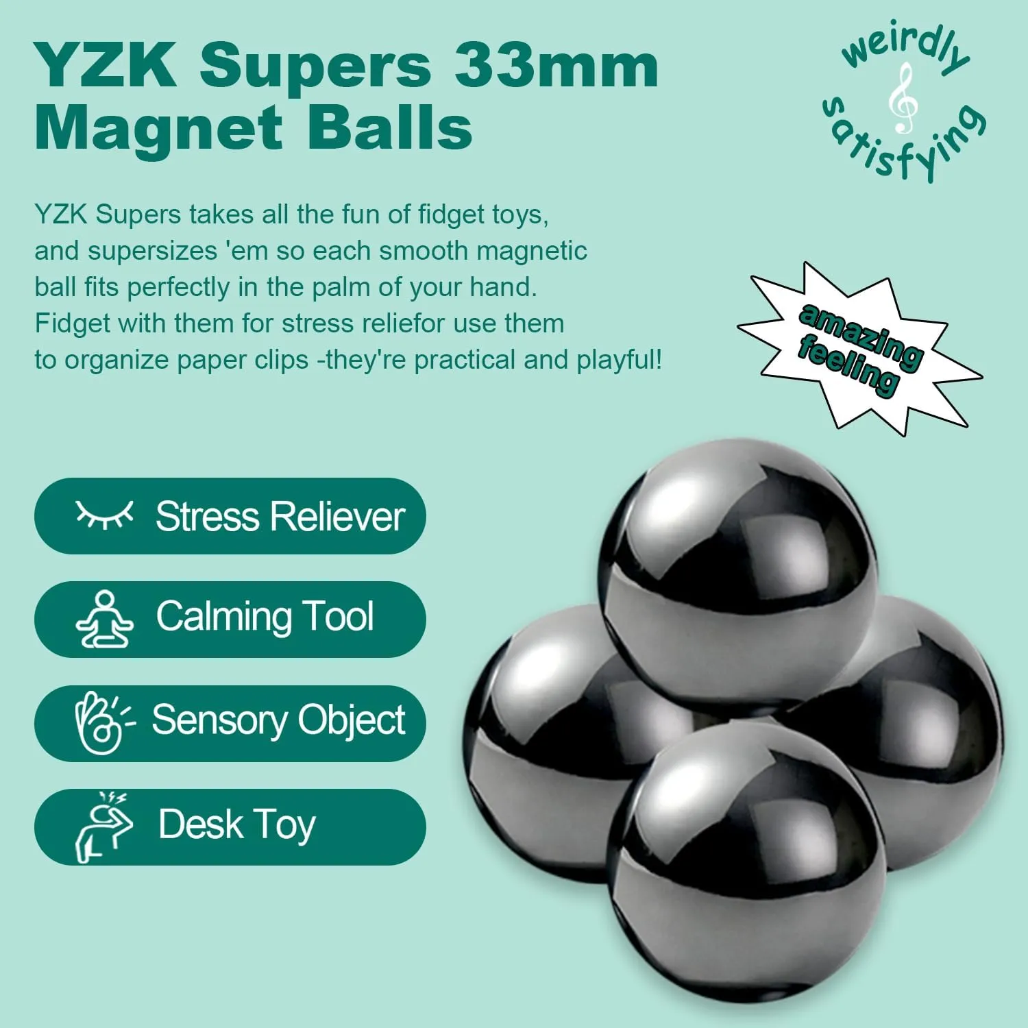 YZK 33mm Magnetic Balls 8pcs, Fidget Toys for Adults and Magnet Desk Toys for Office, Stress Relief Gift for Birthday, Large Magnetic Fidget Toys Set