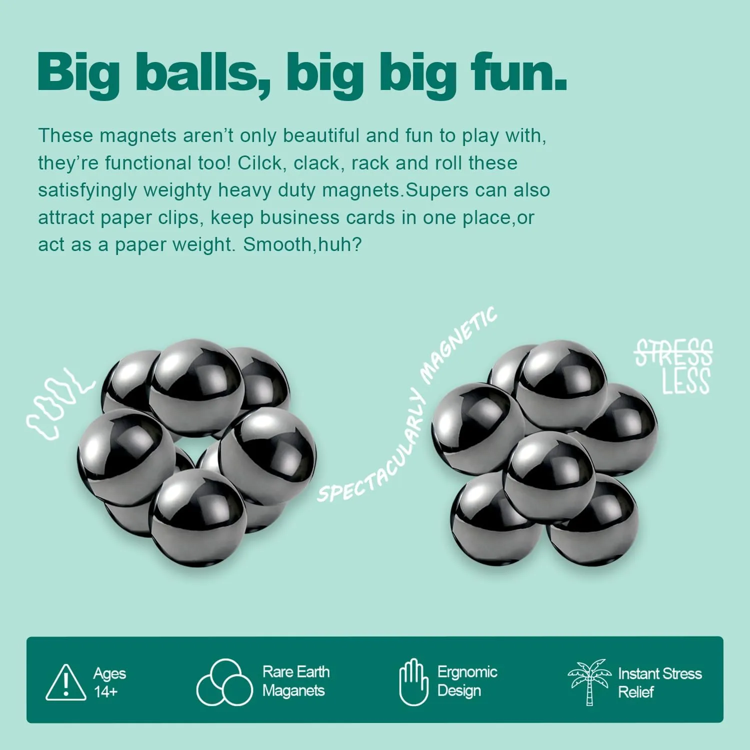 YZK 33mm Magnetic Balls 8pcs, Fidget Toys for Adults and Magnet Desk Toys for Office, Stress Relief Gift for Birthday, Large Magnetic Fidget Toys Set