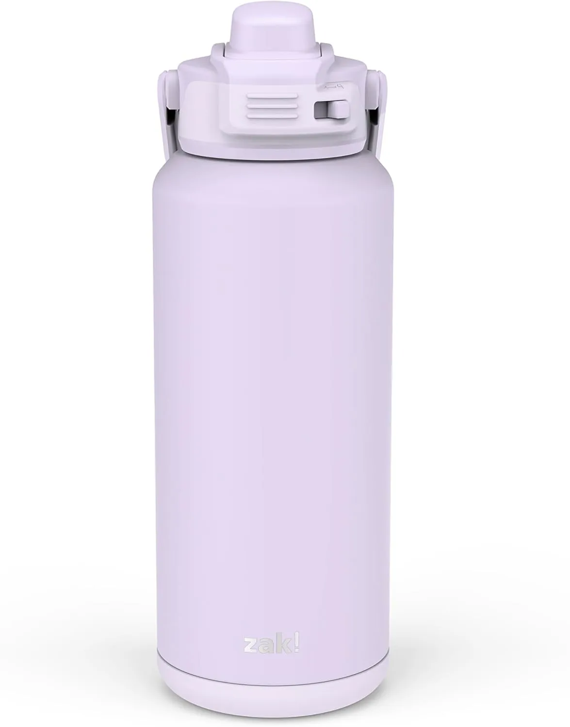 Zak Designs Beacon Straw Lid Water Bottle for Travel or At Home, 32oz Stainless Steel is Leak-Proof and Vacuum Insulated with Silicone Spout, Cover, Carry Handle, Protective Base (Smoky Lilac Purple)