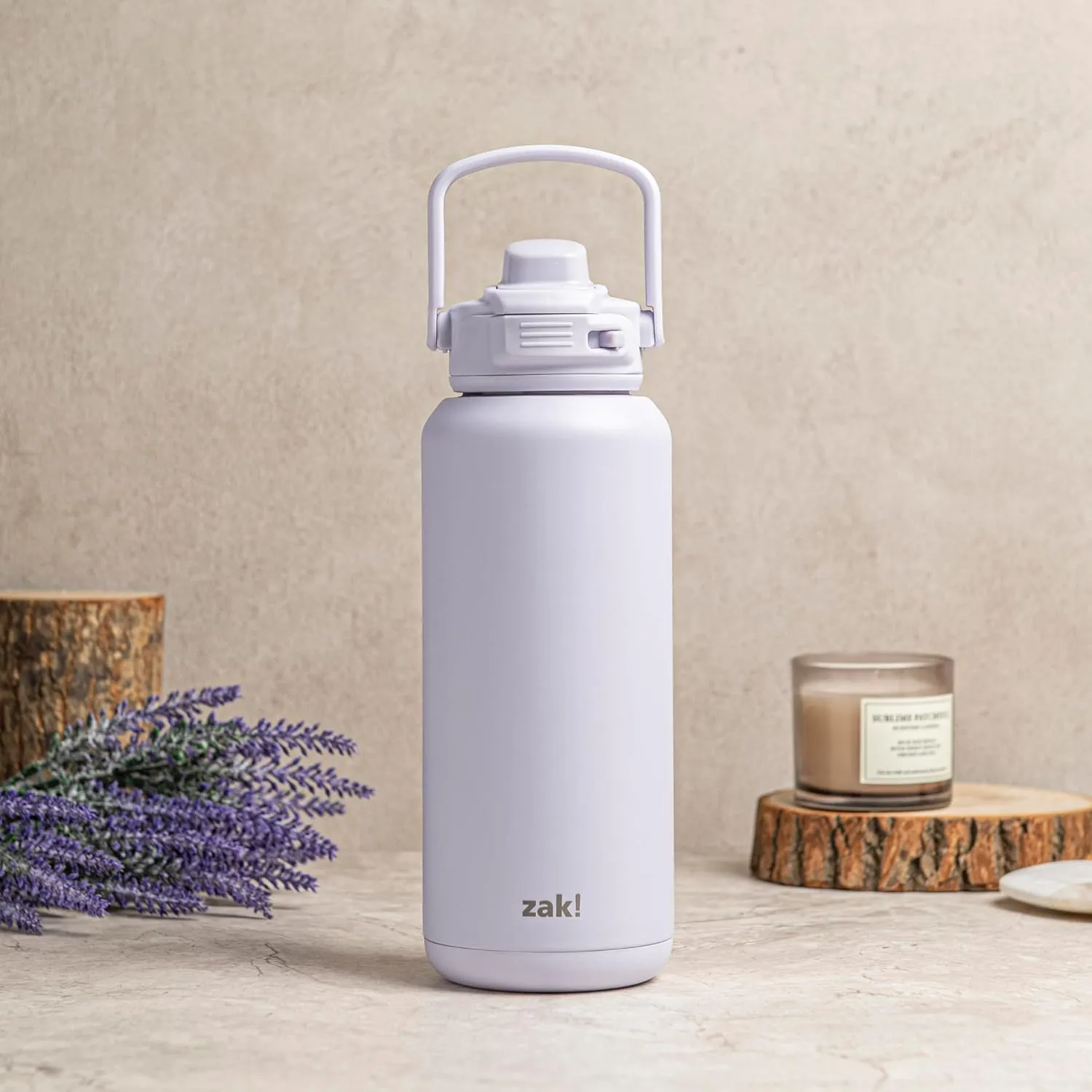 Zak Designs Beacon Straw Lid Water Bottle for Travel or At Home, 32oz Stainless Steel is Leak-Proof and Vacuum Insulated with Silicone Spout, Cover, Carry Handle, Protective Base (Smoky Lilac Purple)