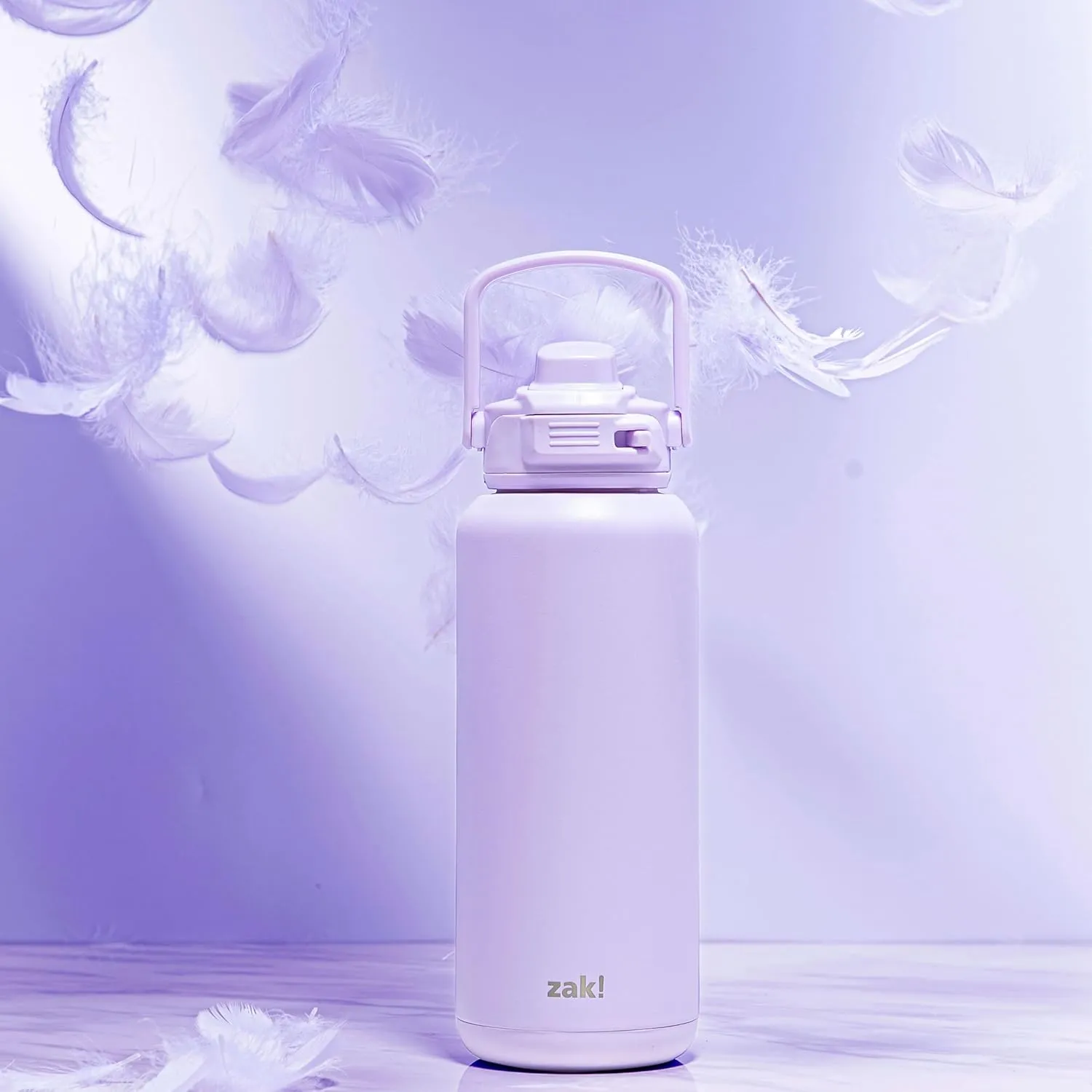 Zak Designs Beacon Straw Lid Water Bottle for Travel or At Home, 32oz Stainless Steel is Leak-Proof and Vacuum Insulated with Silicone Spout, Cover, Carry Handle, Protective Base (Smoky Lilac Purple)