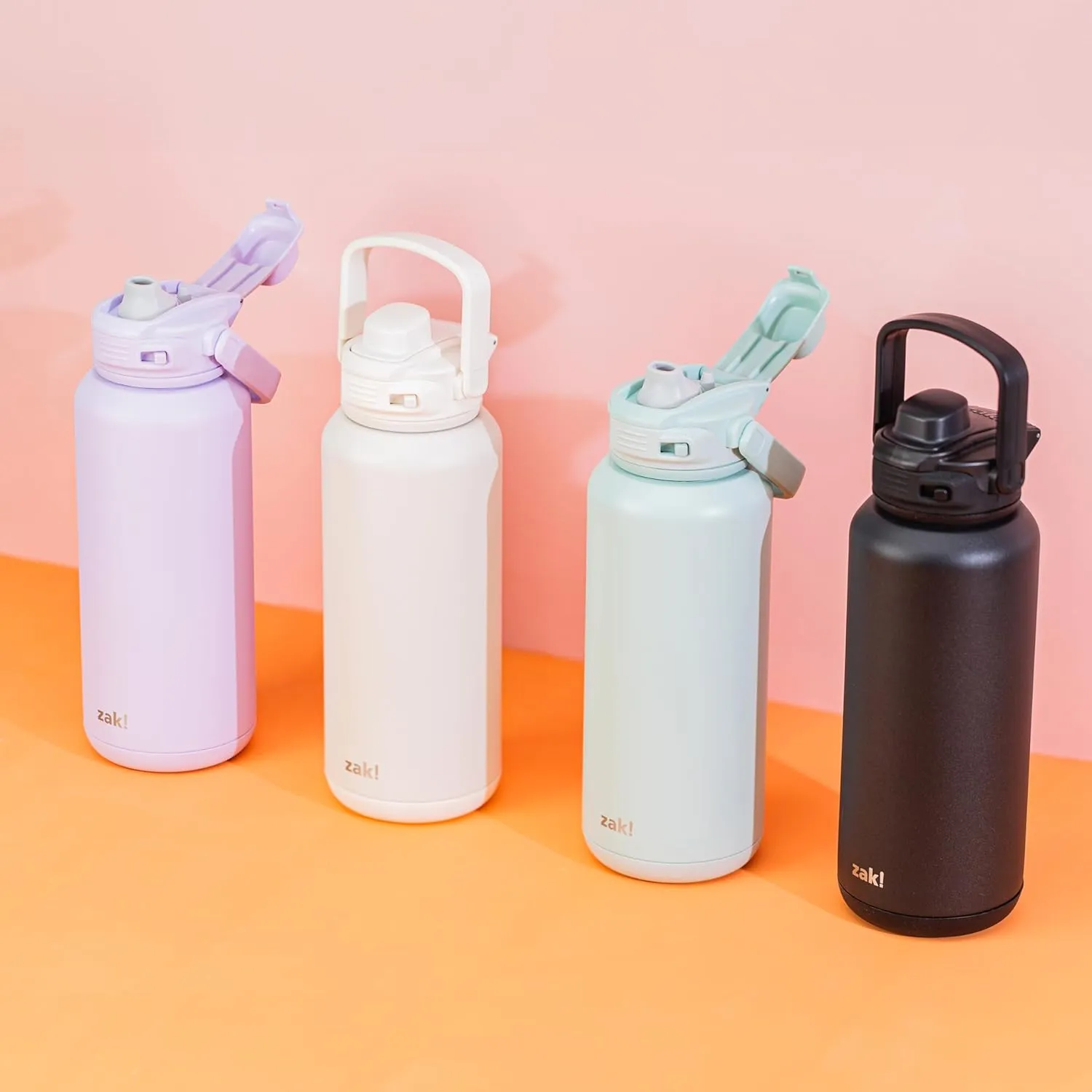 Zak Designs Beacon Straw Lid Water Bottle for Travel or At Home, 32oz Stainless Steel is Leak-Proof and Vacuum Insulated with Silicone Spout, Cover, Carry Handle, Protective Base (Smoky Lilac Purple)