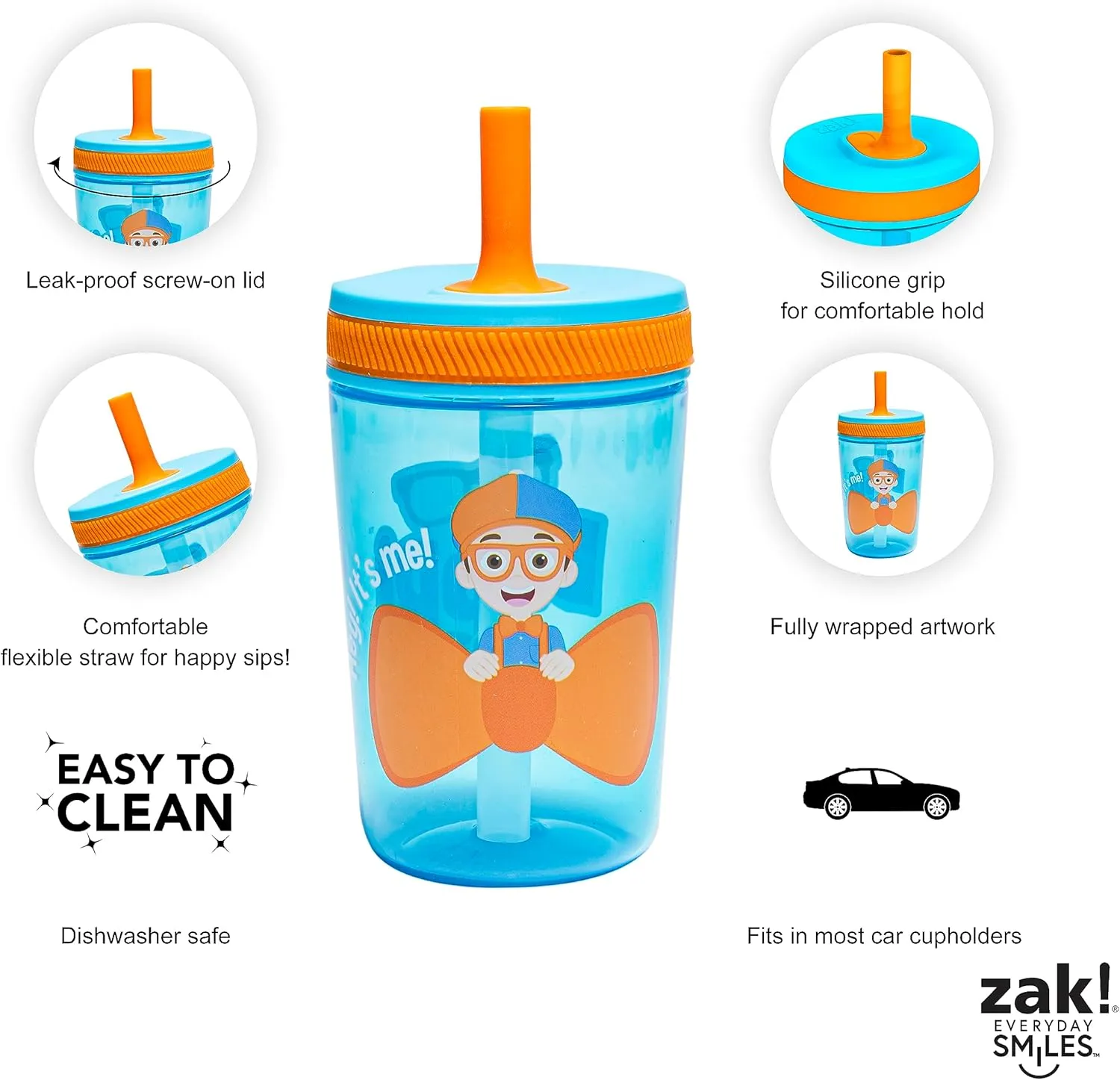 Zak Designs Blippi Kelso Toddler Cups For Travel or At Home, 12oz Vacuum Insulated Stainless Steel Sippy Cup With Leak-Proof Design is Perfect For Kids