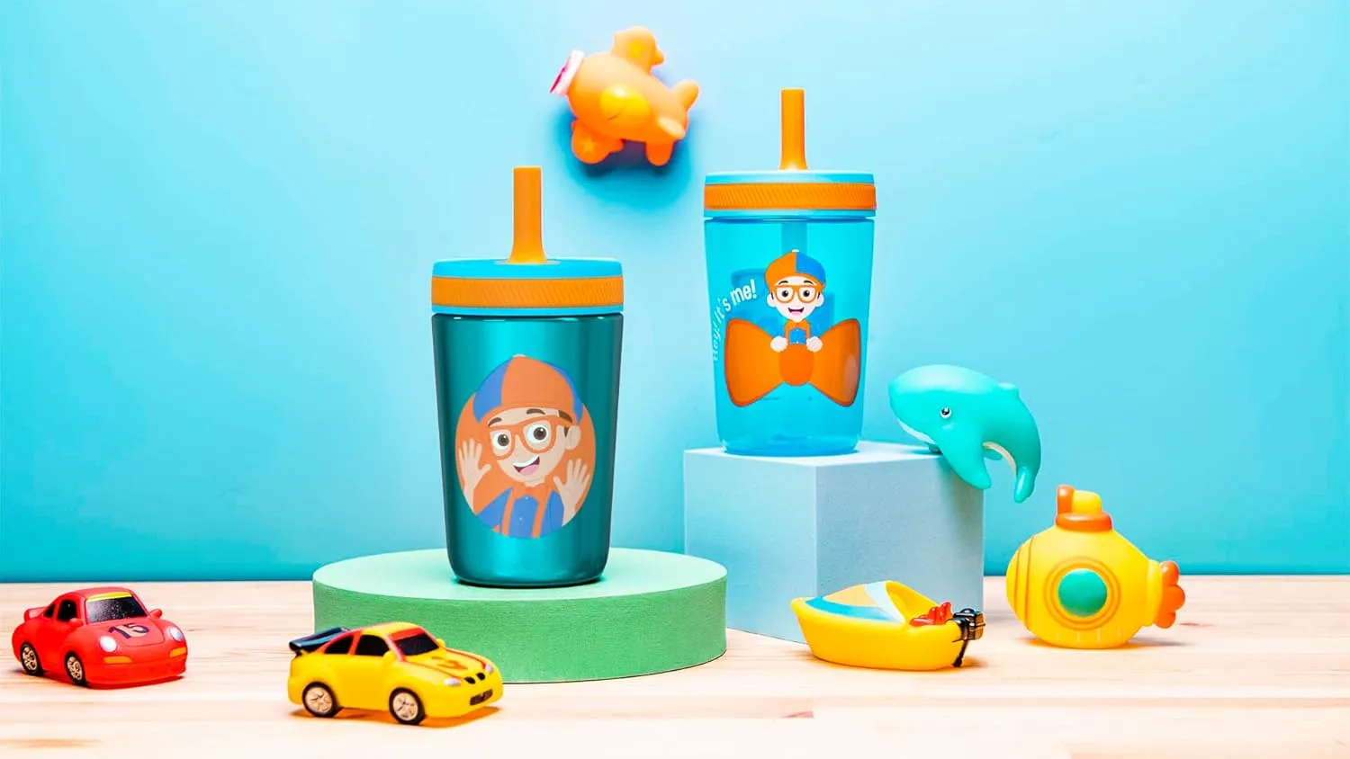 Zak Designs Blippi Kelso Toddler Cups For Travel or At Home, 12oz Vacuum Insulated Stainless Steel Sippy Cup With Leak-Proof Design is Perfect For Kids