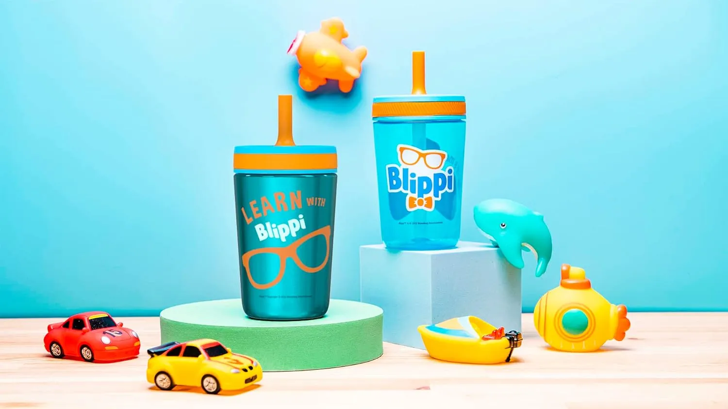 Zak Designs Blippi Kelso Toddler Cups For Travel or At Home, 12oz Vacuum Insulated Stainless Steel Sippy Cup With Leak-Proof Design is Perfect For Kids