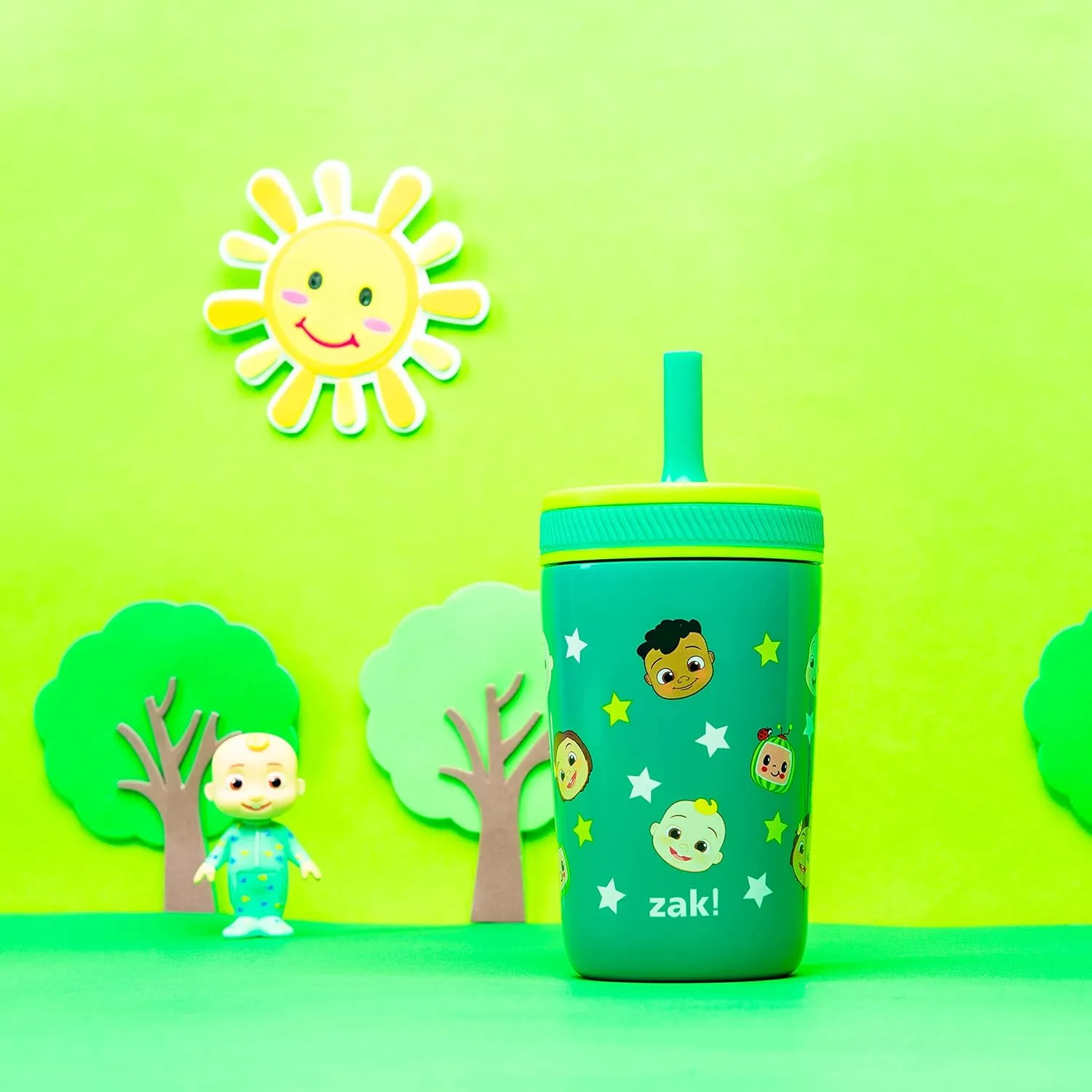Zak Designs CoComelon Kelso Toddler Cups For Travel or At Home, 12oz Vacuum Insulated Stainless Steel Sippy Cup With Leak-Proof Design is Perfect For Kids (JJ, Cody, Nina)