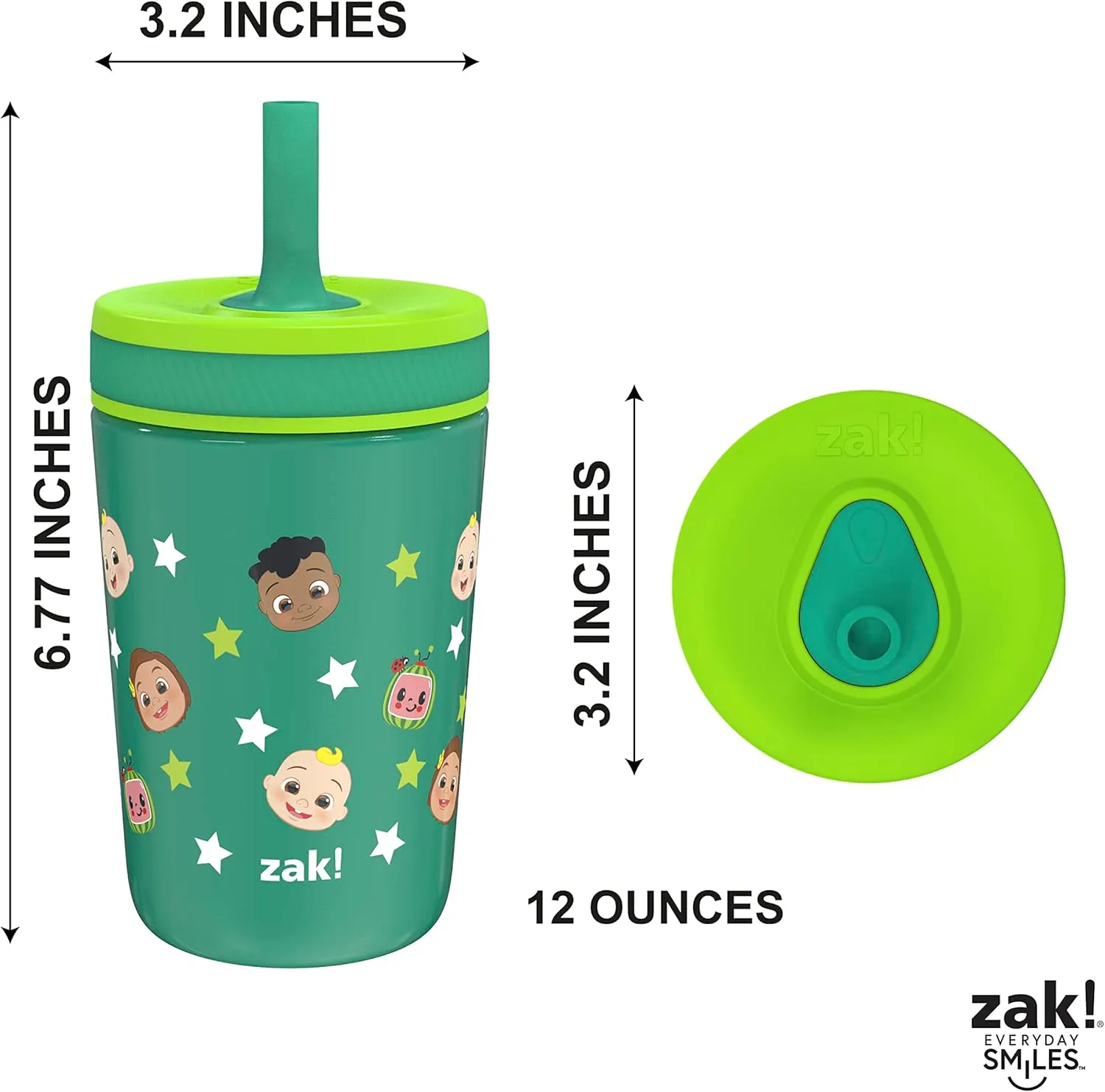 Zak Designs CoComelon Kelso Toddler Cups For Travel or At Home, 12oz Vacuum Insulated Stainless Steel Sippy Cup With Leak-Proof Design is Perfect For Kids (JJ, Cody, Nina)