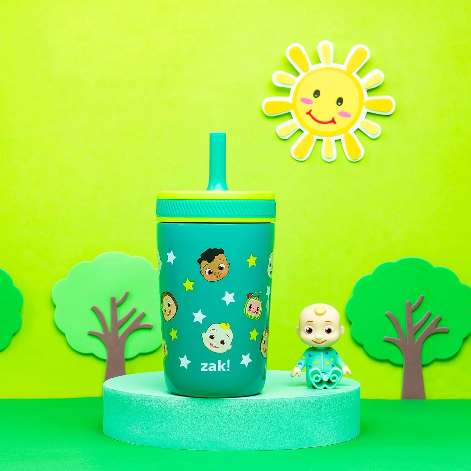 Zak Designs CoComelon Kelso Toddler Cups For Travel or At Home, 12oz Vacuum Insulated Stainless Steel Sippy Cup With Leak-Proof Design is Perfect For Kids (JJ, Cody, Nina)