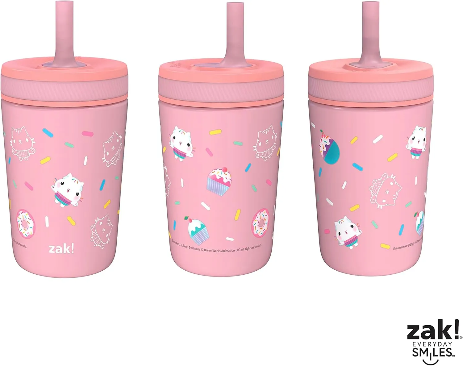 Zak Designs DreamWorks Gabby's Dollhouse Kelso Toddler Cups For Travel or At Home, 12oz Vacuum Insulated Stainless Steel Sippy Cup With Leak-Proof Design is Perfect For Kids (Cakey Cat)