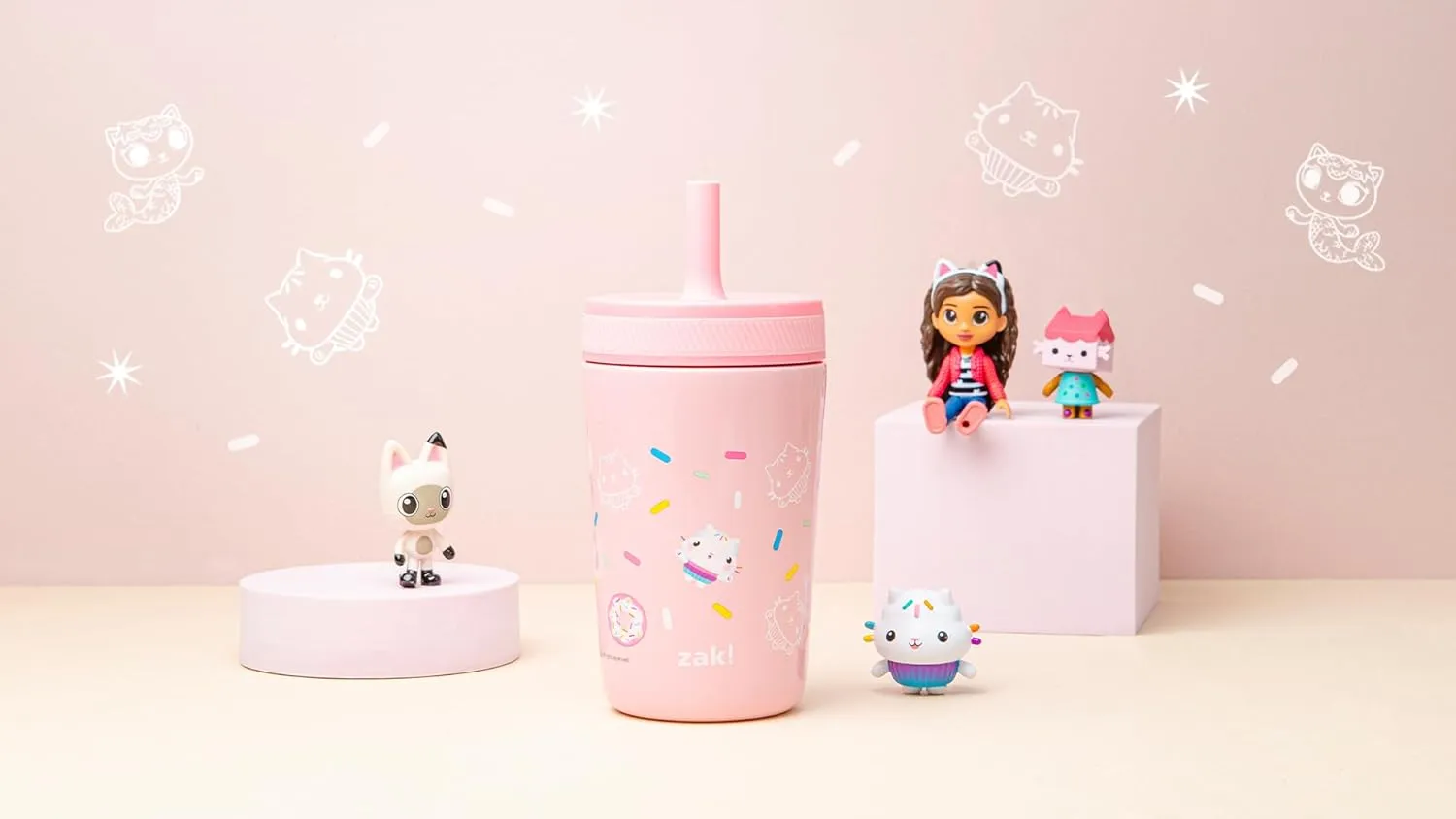 Zak Designs DreamWorks Gabby's Dollhouse Kelso Toddler Cups For Travel or At Home, 12oz Vacuum Insulated Stainless Steel Sippy Cup With Leak-Proof Design is Perfect For Kids (Cakey Cat)