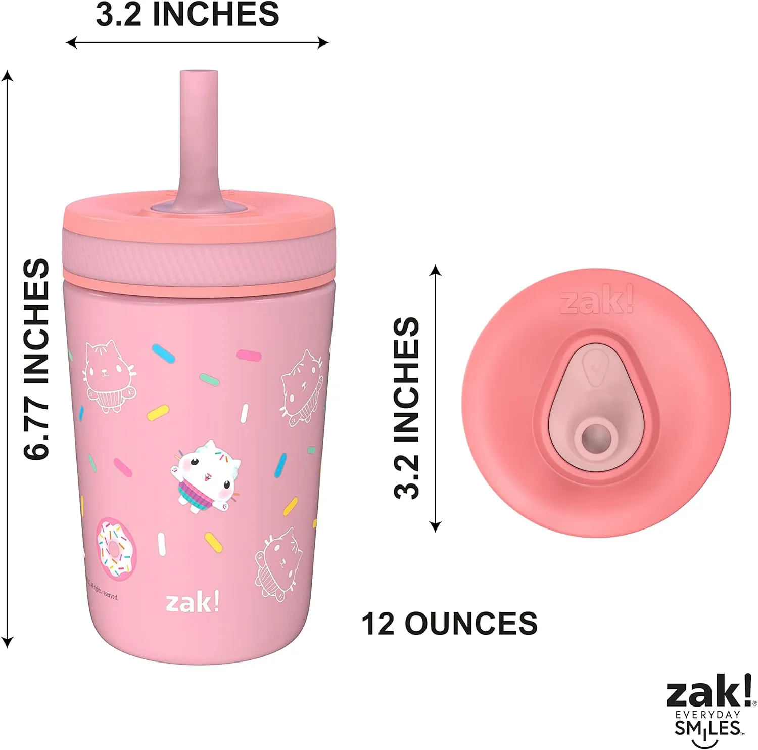 Zak Designs DreamWorks Gabby's Dollhouse Kelso Toddler Cups For Travel or At Home, 12oz Vacuum Insulated Stainless Steel Sippy Cup With Leak-Proof Design is Perfect For Kids (Cakey Cat)