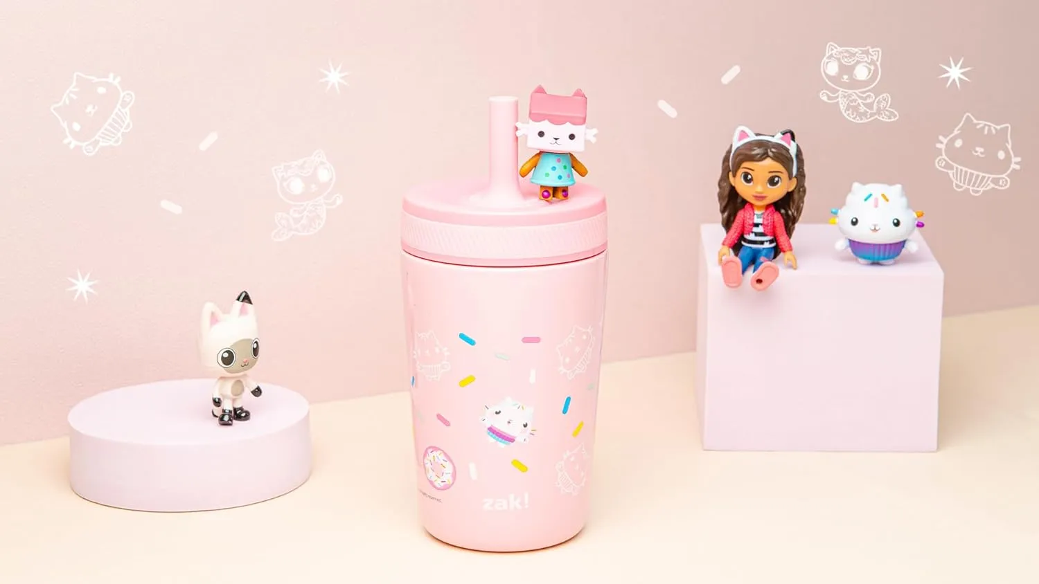 Zak Designs DreamWorks Gabby's Dollhouse Kelso Toddler Cups For Travel or At Home, 12oz Vacuum Insulated Stainless Steel Sippy Cup With Leak-Proof Design is Perfect For Kids (Cakey Cat)