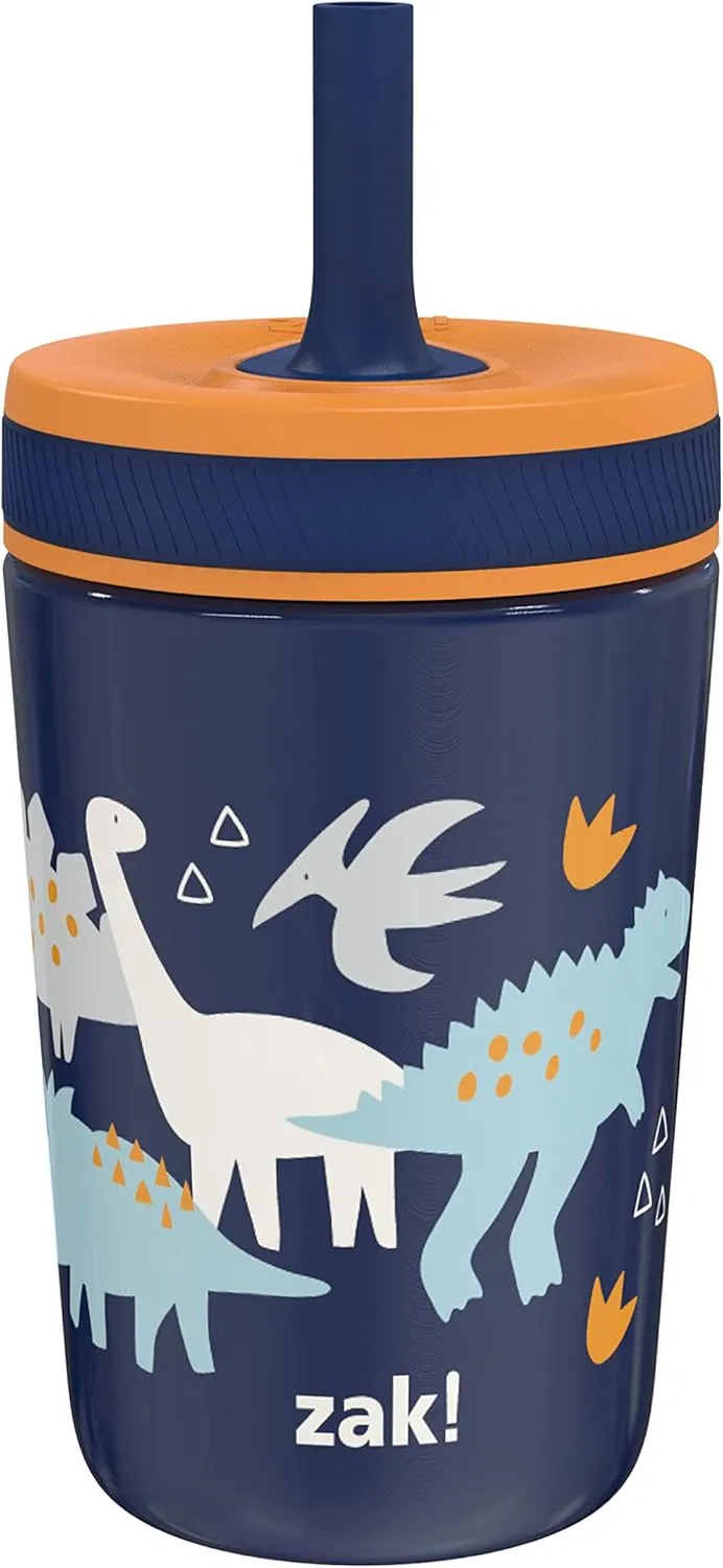 Zak Designs Kelso Toddler Cups For Travel or At Home, 12oz Vacuum Insulated Stainless Steel Sippy Cup With Leak-Proof Design is Perfect For Kids (Zaksaurus)