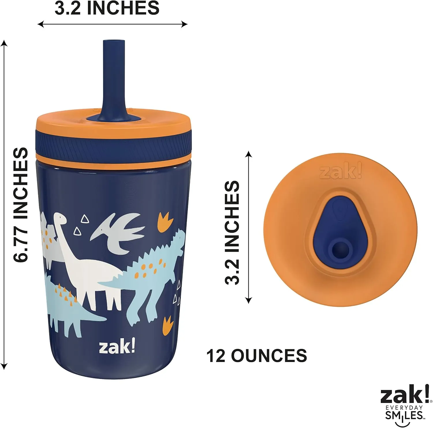 Zak Designs Kelso Toddler Cups For Travel or At Home, 12oz Vacuum Insulated Stainless Steel Sippy Cup With Leak-Proof Design is Perfect For Kids (Zaksaurus)