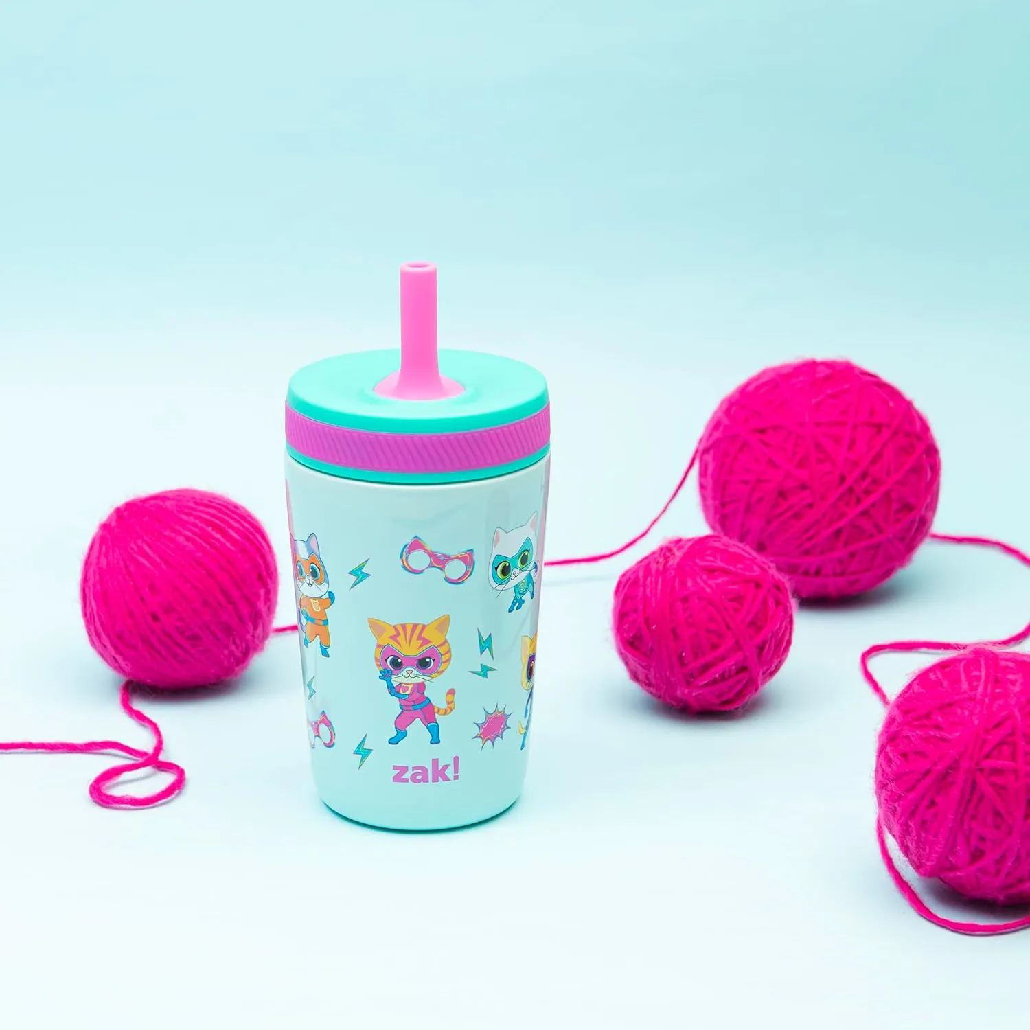Zak Designs SuperKitties Kelso Toddler Cups For Travel or At Home, 12oz Vacuum Insulated Stainless Steel Sippy Cup With Leak-Proof Design is Perfect For Kids (Ginny, Sparks, Buddy, Bitsy)