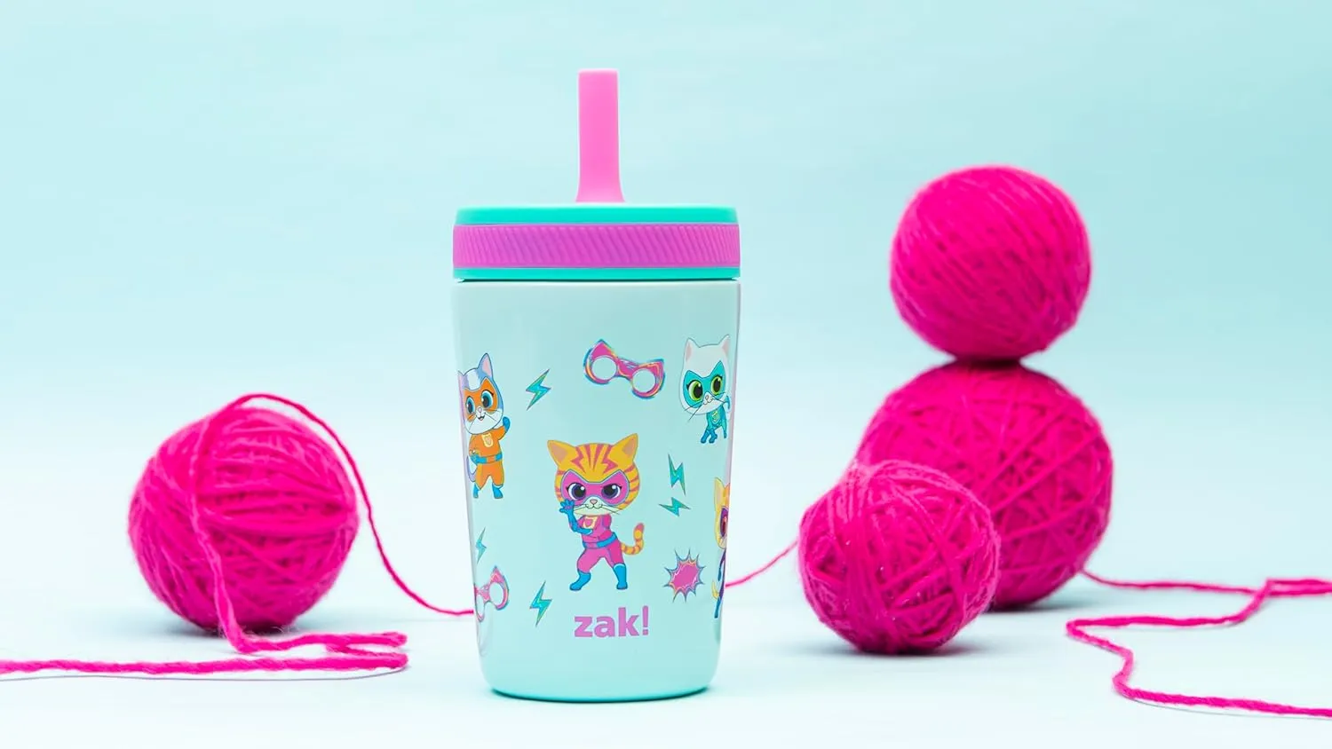 Zak Designs SuperKitties Kelso Toddler Cups For Travel or At Home, 12oz Vacuum Insulated Stainless Steel Sippy Cup With Leak-Proof Design is Perfect For Kids (Ginny, Sparks, Buddy, Bitsy)