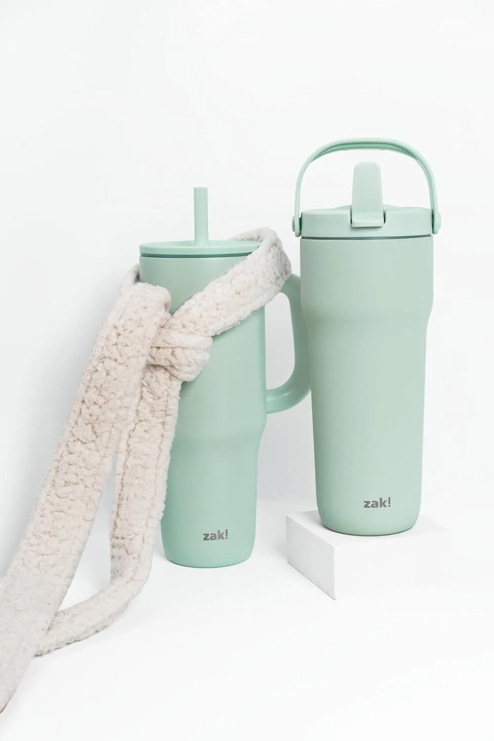 Zak Designs Sutton Travel Tumbler for On the Go, 30oz Stainless Steel with Vacuum Insulation, Straw Spout, Carry Handle for Cold Drinks (Icicle Mint Green)