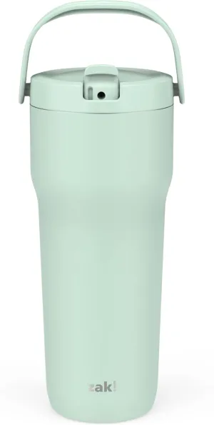Zak Designs Sutton Travel Tumbler for On the Go, 30oz Stainless Steel with Vacuum Insulation, Straw Spout, Carry Handle for Cold Drinks (Icicle Mint Green)