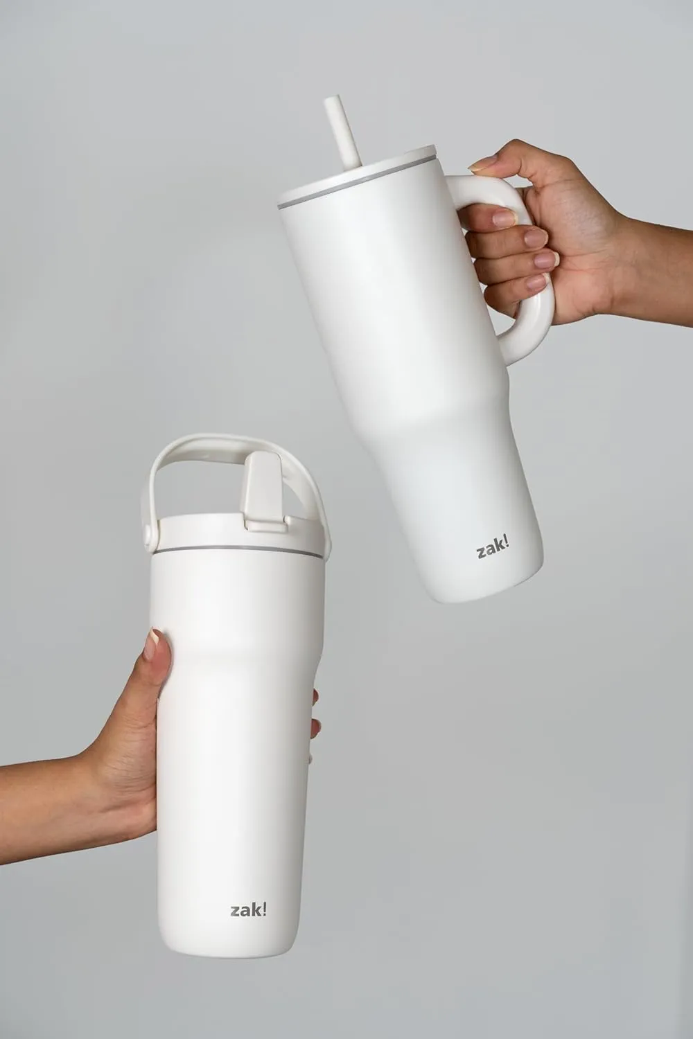 Zak Designs Sutton Travel Tumbler for On the Go, 40oz Stainless Steel with Vacuum Insulation, Silicone Straw, and Carry Handle for Cold Drinks (Cream White)