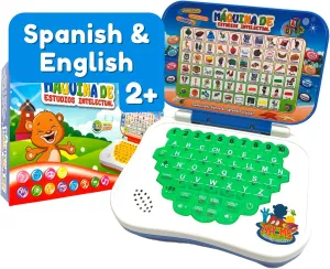 ZEENKIND Spanish & English Small Talking Laptop Toy for Kids 2 3 4 Years Old, Learn Spanish Alphabet Numbers Words Spelling Math, Interactive Bilingual Learning Laptop Toys for Toddlers