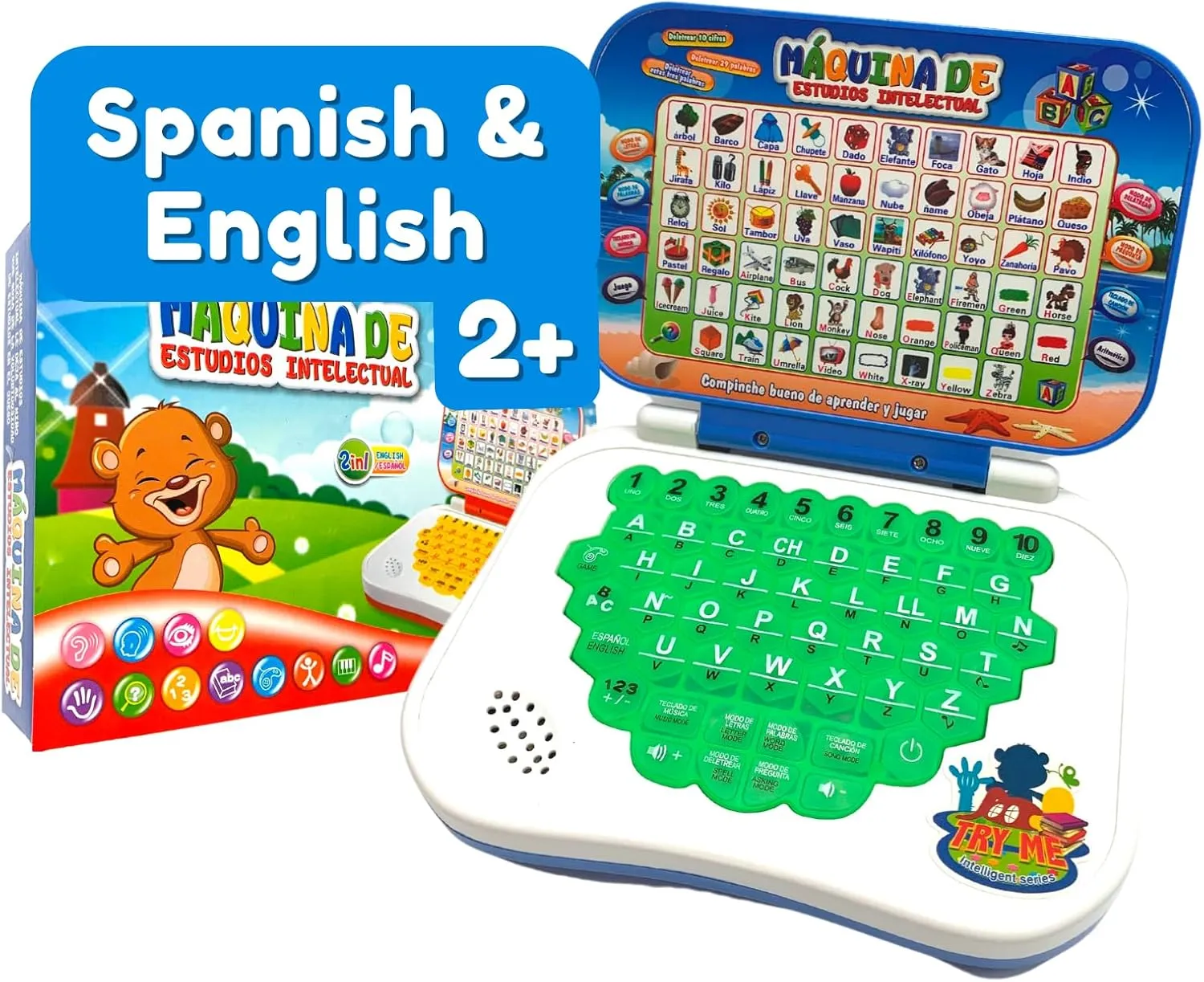 ZEENKIND Spanish & English Small Talking Laptop Toy for Kids 2 3 4 Years Old, Learn Spanish Alphabet Numbers Words Spelling Math, Interactive Bilingual Learning Laptop Toys for Toddlers