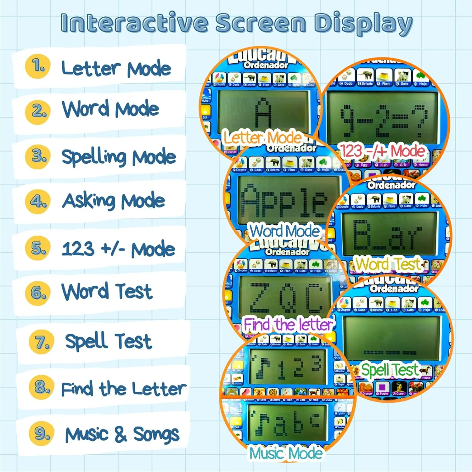 ZEENKIND Spanish & English Small Talking Laptop Toy for Kids 2 3 4 Years Old, Learn Spanish Alphabet Numbers Words Spelling Math, Interactive Bilingual Learning Laptop Toys for Toddlers