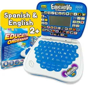 ZEENKIND Spanish & English Small Talking Laptop Toy for Kids 2 3 4 Years Old, Learn Spanish Alphabet Numbers Words Spelling Math, Interactive Bilingual Learning Laptop Toys for Toddlers