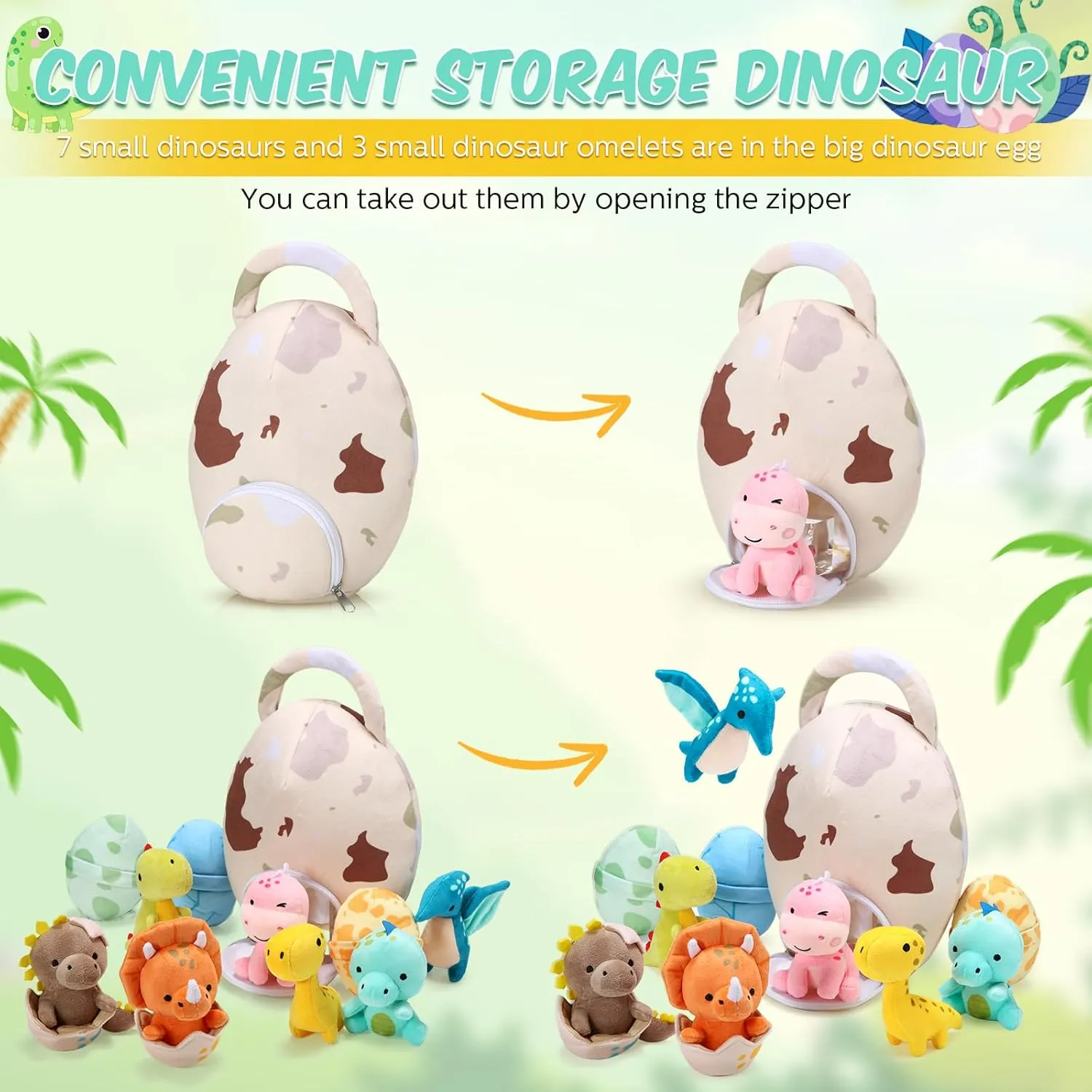 Zhanmai 11 Pcs Easter Dinosaur Stuffed Animal Small Dino Plush Toy and Egg Bag Set Cute Stuffed Dinosaur Animals Plush Toys Soft Stuff Animals for Birthday Dino Themed Party(Cute)