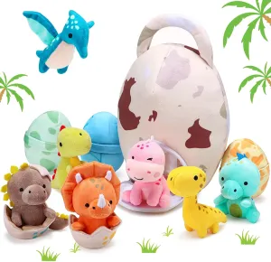 Zhanmai 11 Pcs Easter Dinosaur Stuffed Animal Small Dino Plush Toy and Egg Bag Set Cute Stuffed Dinosaur Animals Plush Toys Soft Stuff Animals for Birthday Dino Themed Party(Cute)