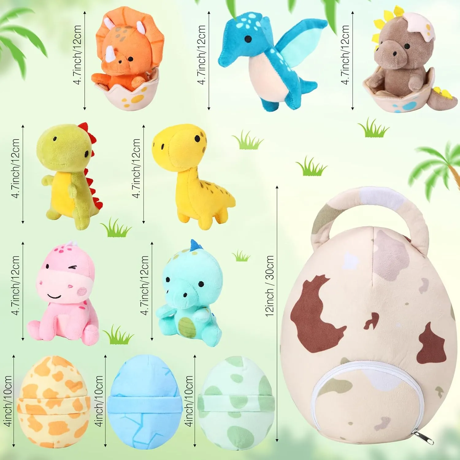 Zhanmai 11 Pcs Easter Dinosaur Stuffed Animal Small Dino Plush Toy and Egg Bag Set Cute Stuffed Dinosaur Animals Plush Toys Soft Stuff Animals for Birthday Dino Themed Party(Cute)
