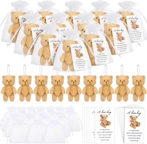 Zhanmai 60 Sets Mini Plush Bears Little Pocket Bears Sympathy Gift for Kids Family Grieving Memorial Comfort Keepsake Inspirational Bear Hug Cards White Organza Bags