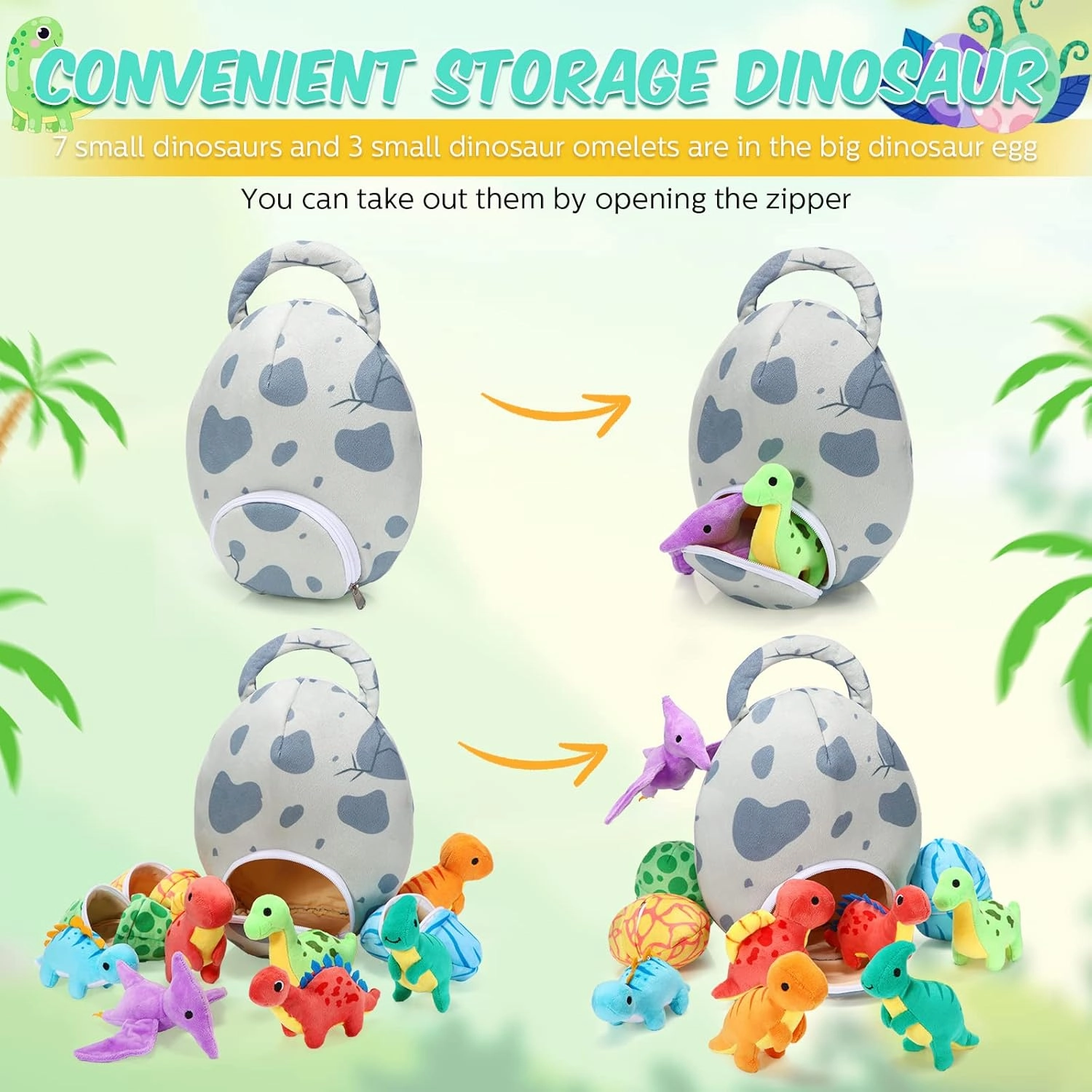 Zhanmai 11 Pcs Easter Dinosaur Stuffed Animal Small Dino Plush Toy and Egg Bag Set Cute Stuffed Dinosaur Animals Plush Toys Soft Stuff Animals for Birthday Dino Themed Party(Classic)