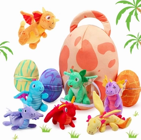 Zhanmai 11 Pcs Easter Dinosaur Stuffed Animal Small Dino Plush Toy and Egg Bag Set Cute Stuffed Dinosaur Animals Plush Toys Soft Stuff Animals for Birthday Dino Themed Party(Vivid)