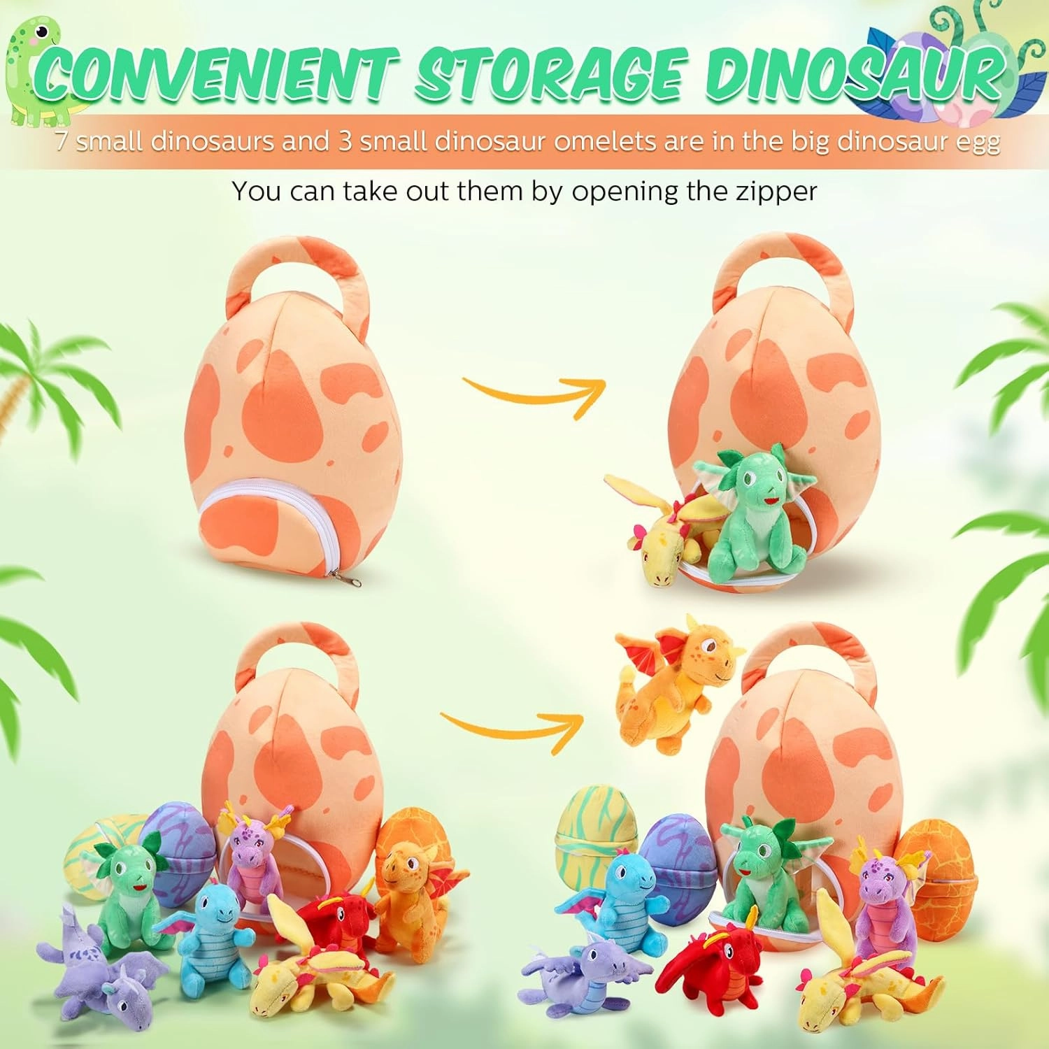 Zhanmai 11 Pcs Easter Dinosaur Stuffed Animal Small Dino Plush Toy and Egg Bag Set Cute Stuffed Dinosaur Animals Plush Toys Soft Stuff Animals for Birthday Dino Themed Party(Vivid)