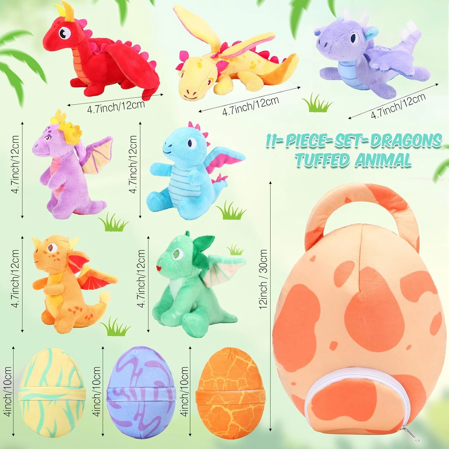 Zhanmai 11 Pcs Easter Dinosaur Stuffed Animal Small Dino Plush Toy and Egg Bag Set Cute Stuffed Dinosaur Animals Plush Toys Soft Stuff Animals for Birthday Dino Themed Party(Vivid)