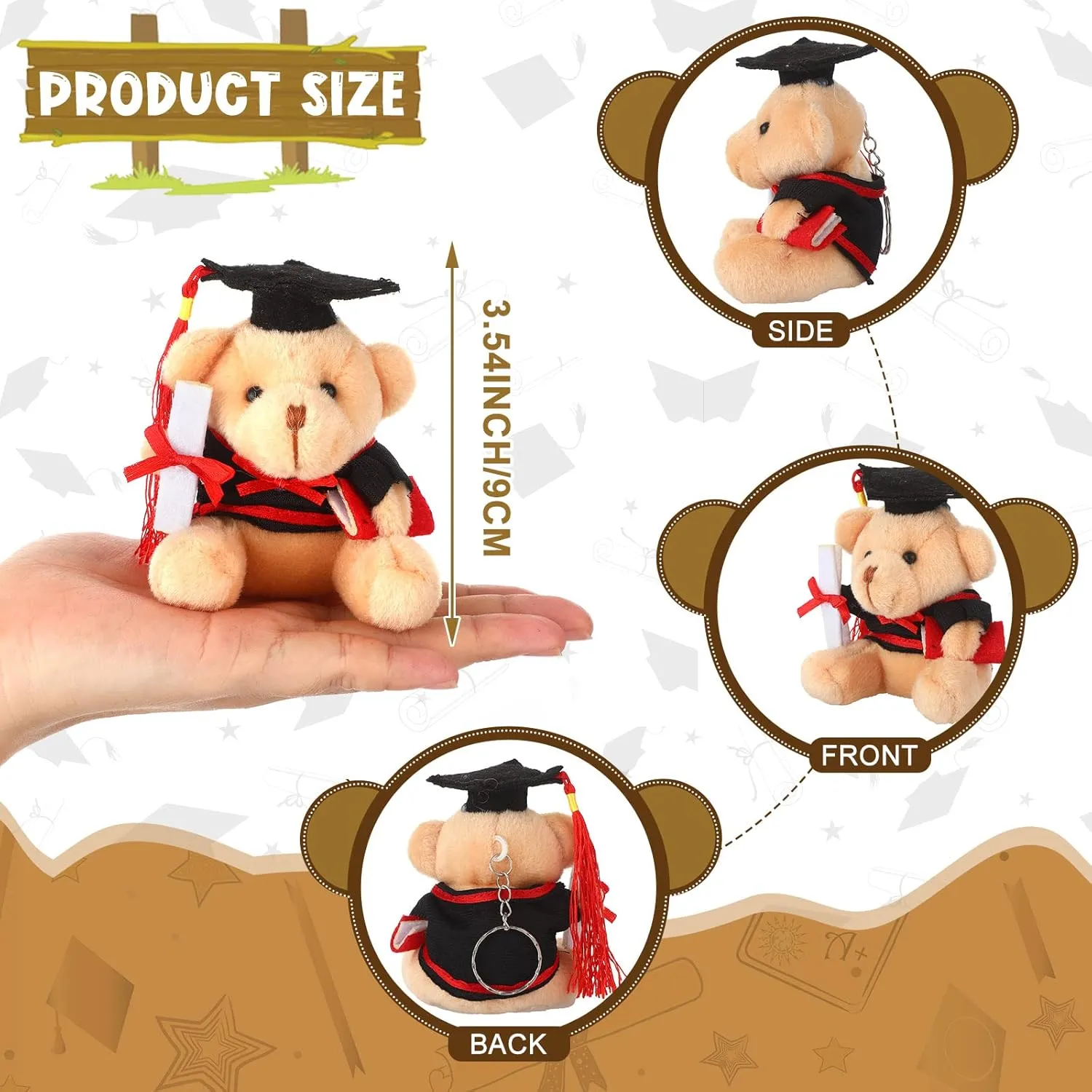 Zomiboo 24 Pcs Graduation Bears Class of 2025 Bulk 3. 54 Inches Mini Graduation Plush Tiny Grad Bear Stuffed Animals with Cap for Preschool Kindergarten Ceremony School Party Gifts(Black Cap)