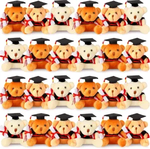 Zomiboo 24 Pcs Graduation Bears Class of 2025 Bulk 3. 54 Inches Mini Graduation Plush Tiny Grad Bear Stuffed Animals with Cap for Preschool Kindergarten Ceremony School Party Gifts(Black Cap)
