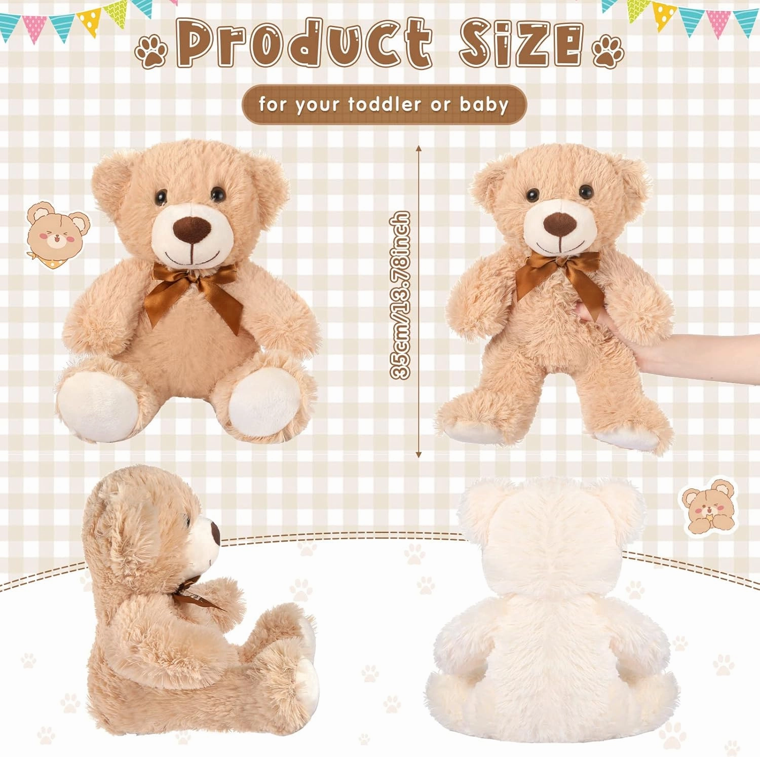 Zomiboo 7 Packs 14 Inch Plush Bear Stuffed Animals Plush Soft Cute Stuffed Dolls Birthday Party Decorations(Classic Colors)