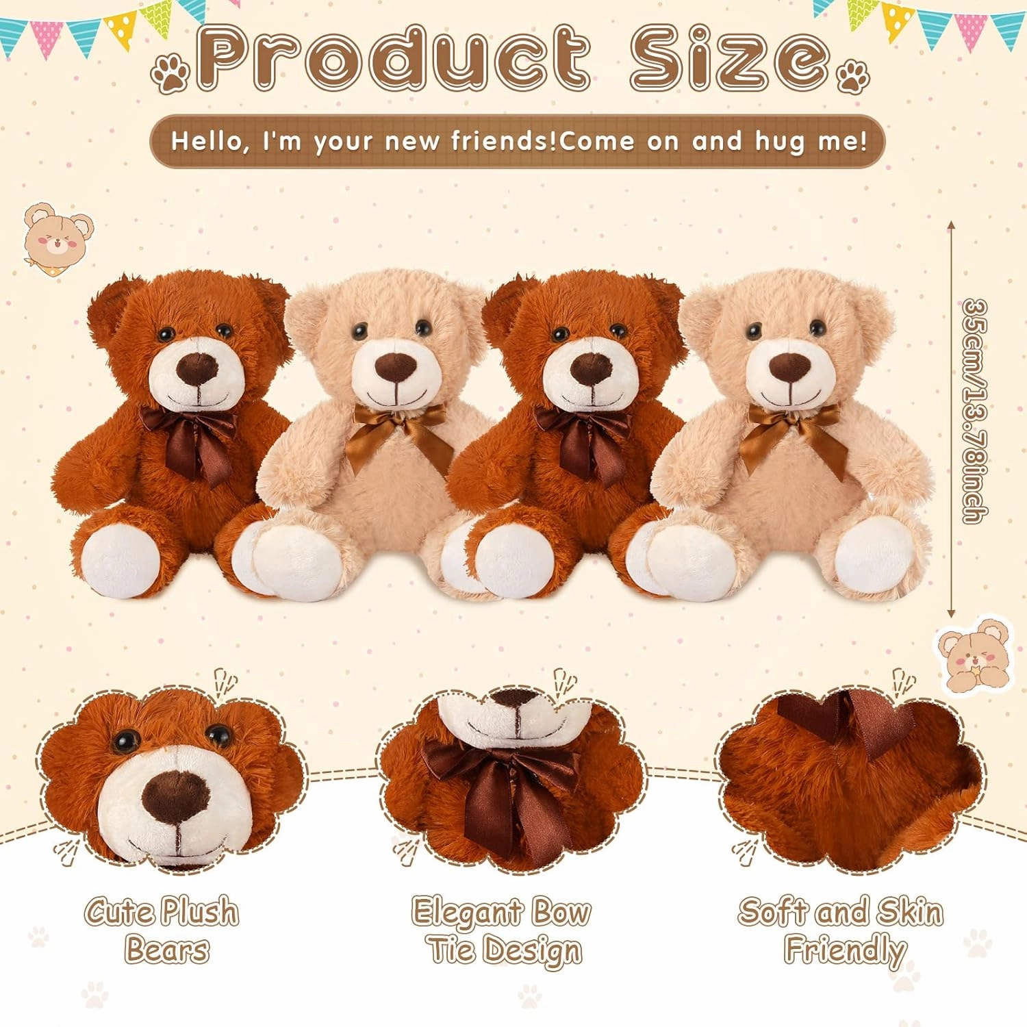 Zomiboo 7 Packs 14 Inch Plush Bear Stuffed Animals Plush Soft Cute Stuffed Dolls Birthday Party Decorations(Classic Colors)