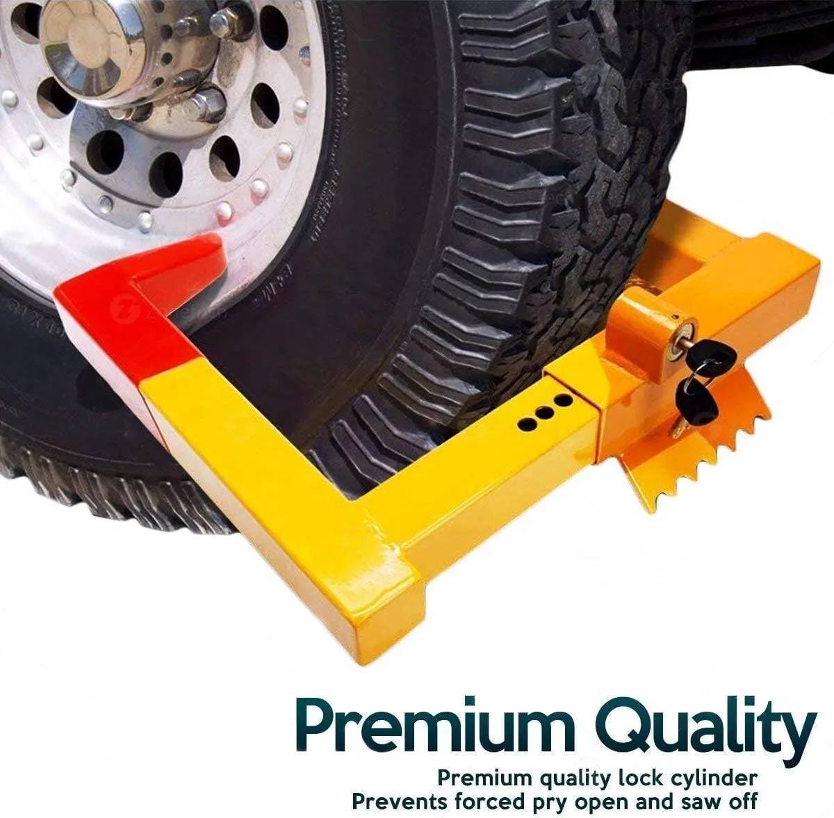 ZONETECH Security Wheel Clamp Chock Lock- Premium Quality Heavy Duty Stabilizer Anti- Theft -Protective for Parking Car, Trailer, Truck and SUV Bright Red/Yellow